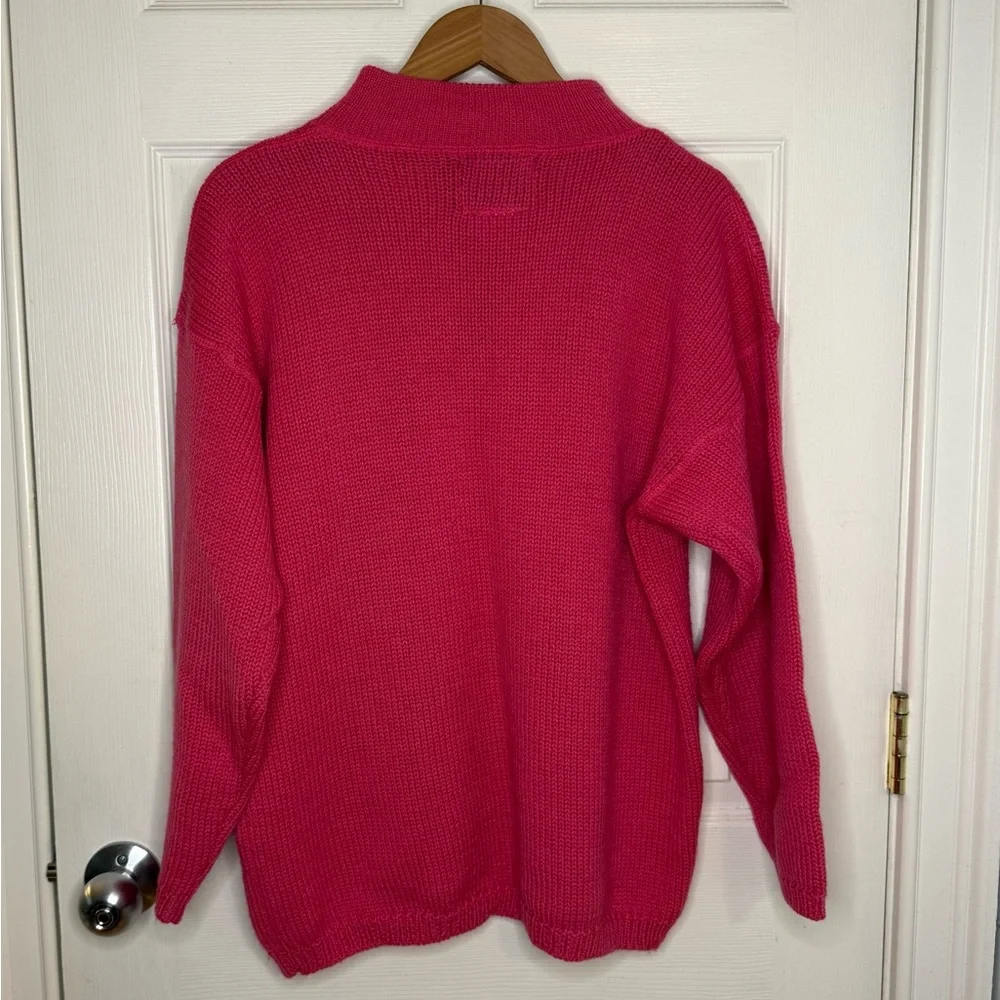 Vintage 90’s SAP Hot Pink 100% Chunky Wool 1/4 Zip Sweater Women’s Large